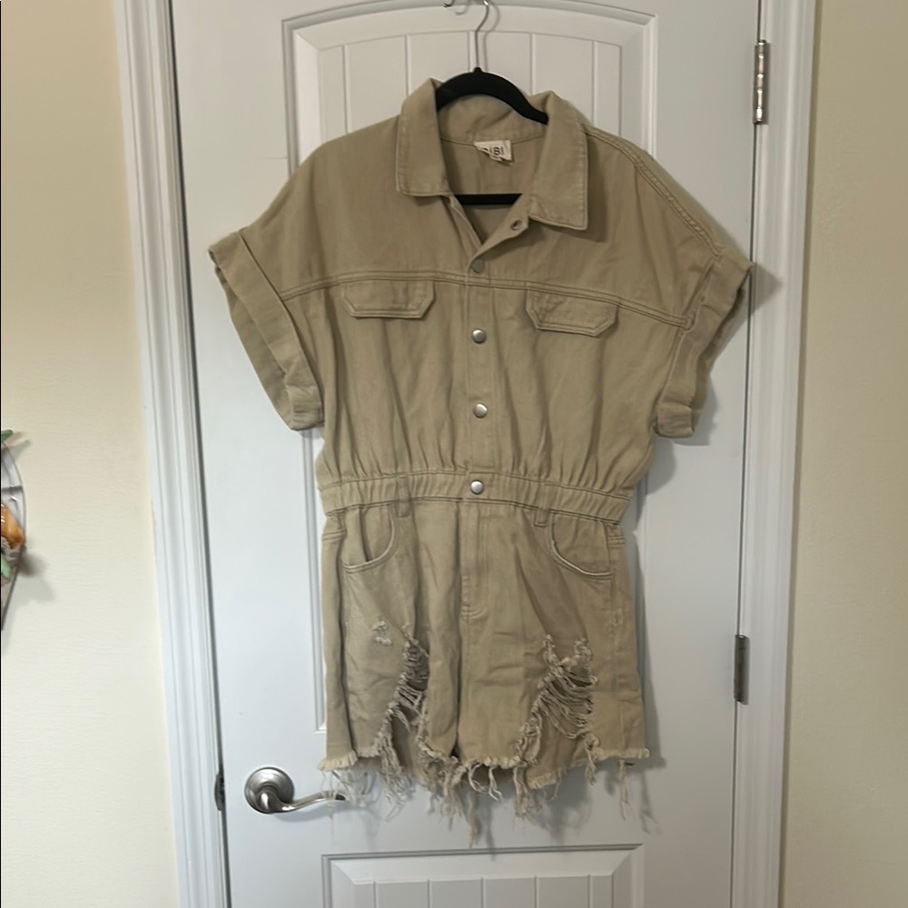BiBi Tan Distressed Romper